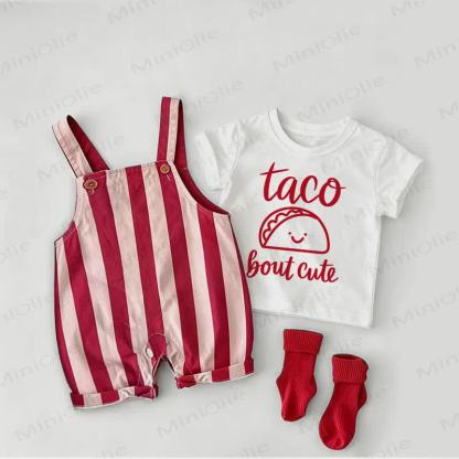 TACO BOUT CUTE Baby Red Stripe Overalls and White Tee 2-piece Set - White&Red - 2-3T - image 1