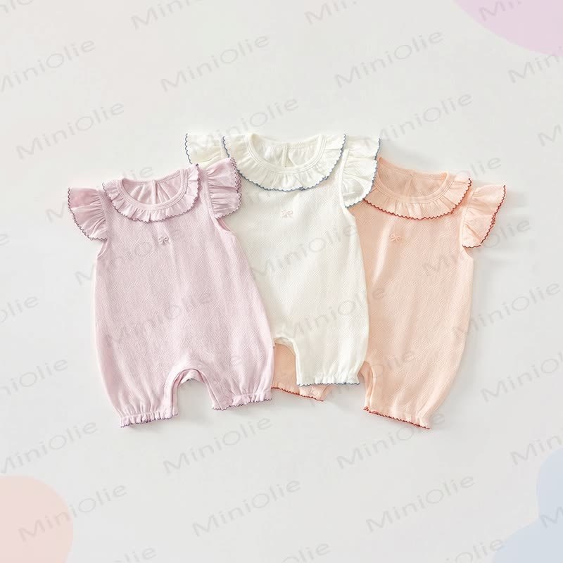 Baby Girls Ruffle Collar Knit Romper - image 1