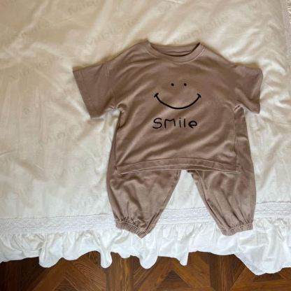 Toddler Soft Modal Smiley Face T-Shirt and Lounge Pants 2-piece Set - Coffee - 4-5T - image 3