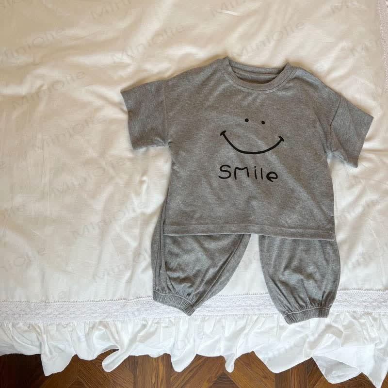 Toddler Soft Modal Smiley Face T-Shirt and Lounge Pants 2-piece Set - Light Gray - 4-5T - image 2