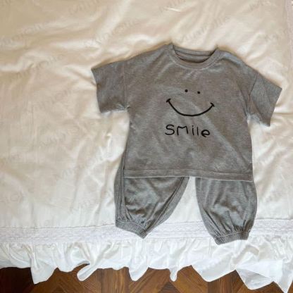 Toddler Soft Modal Smiley Face T-Shirt and Lounge Pants 2-piece Set - Light Gray - 4-5T - image 2
