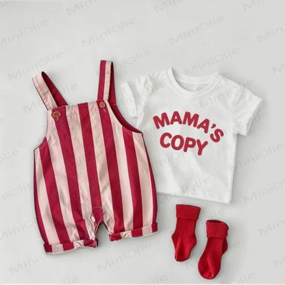 MAMA'S COPY Baby Red Stripe Overalls and White Tee 2-piece Set - White&Red - 2-3T - image 1