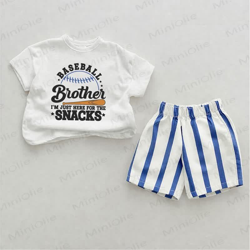 BASEBALL BROTHER I'M JUST HERE FOR THE SNACKS Baby Blue Vertical Striped 2-piece Shorts Set - White&Blue - 2-3T - image 1