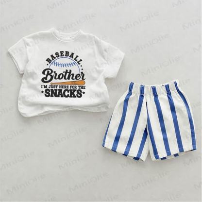 BASEBALL BROTHER I'M JUST HERE FOR THE SNACKS Baby Blue Vertical Striped 2-piece Shorts Set - White&Blue - 2-3T - image 1