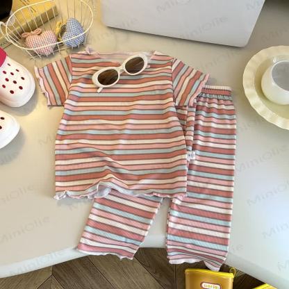 Toddler Soft Stripe Tee and Pants 2-piece Set - Orange - 8-9T - image 6