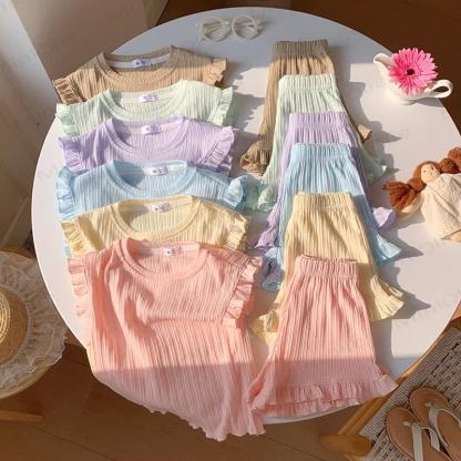 Toddler Girl Soft Ribbed Ruffle T-Shirt and Shorts 2-piece Set - image 1