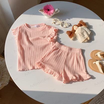 Toddler Girl Soft Ribbed Ruffle T-Shirt and Shorts 2-piece Set - Pink - 8-9T - image 2
