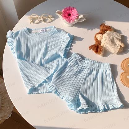 Toddler Girl Soft Ribbed Ruffle T-Shirt and Shorts 2-piece Set - Blue - 8-9T - image 3
