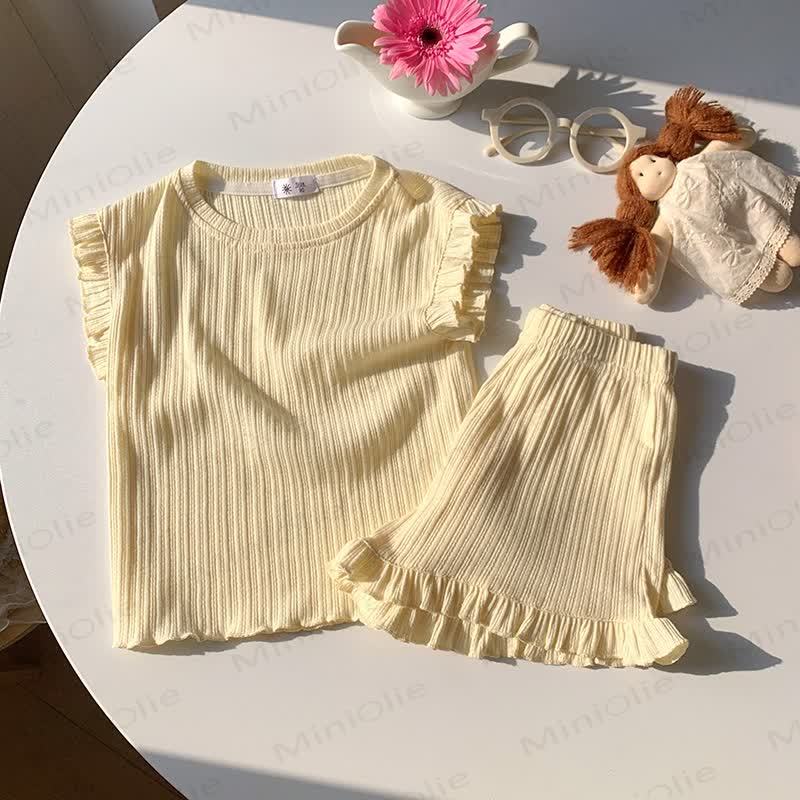 Toddler Girl Soft Ribbed Ruffle T-Shirt and Shorts 2-piece Set - Apricot - 8-9T - image 4