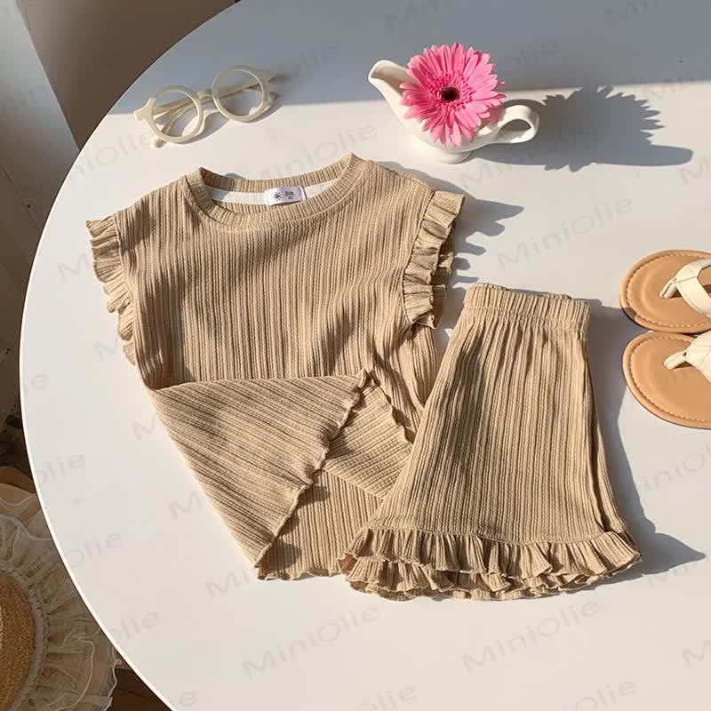 Toddler Girl Soft Ribbed Ruffle T-Shirt and Shorts 2-piece Set - Coffee - 8-9T - image 5