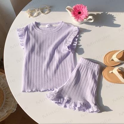 Toddler Girl Soft Ribbed Ruffle T-Shirt and Shorts 2-piece Set - Purple - 8-9T - image 7