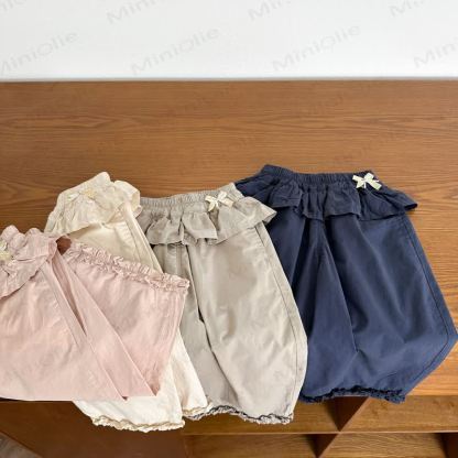 Toddler Girls Ruffle Waist Solid Color Bow Pants - image 1
