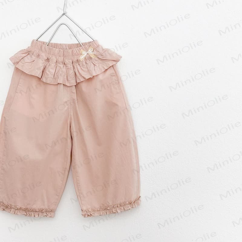 Toddler Girls Ruffle Waist Solid Color Bow Pants - Pink - 8-9T - image 2