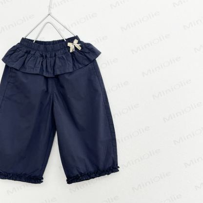 Toddler Girls Ruffle Waist Solid Color Bow Pants - Navy - 8-9T - image 4