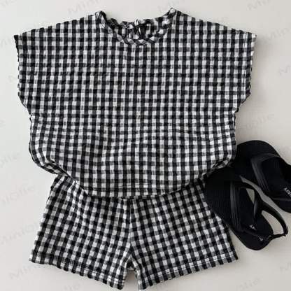 Toddler Cotton Gauze Gingham Tank Top and Shorts 2-Piece Set - Black - 6-7T - image 5