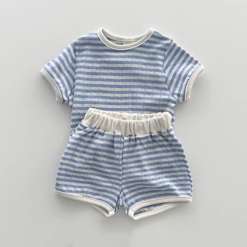 Baby Toddler Striped Top and Shorts 2-piece Set - Blue - 4-5T - image 3