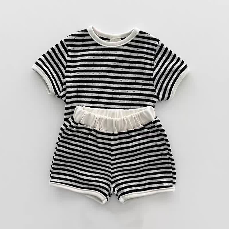 Baby Toddler Striped Top and Shorts 2-piece Set - Black - 4-5T - image 2