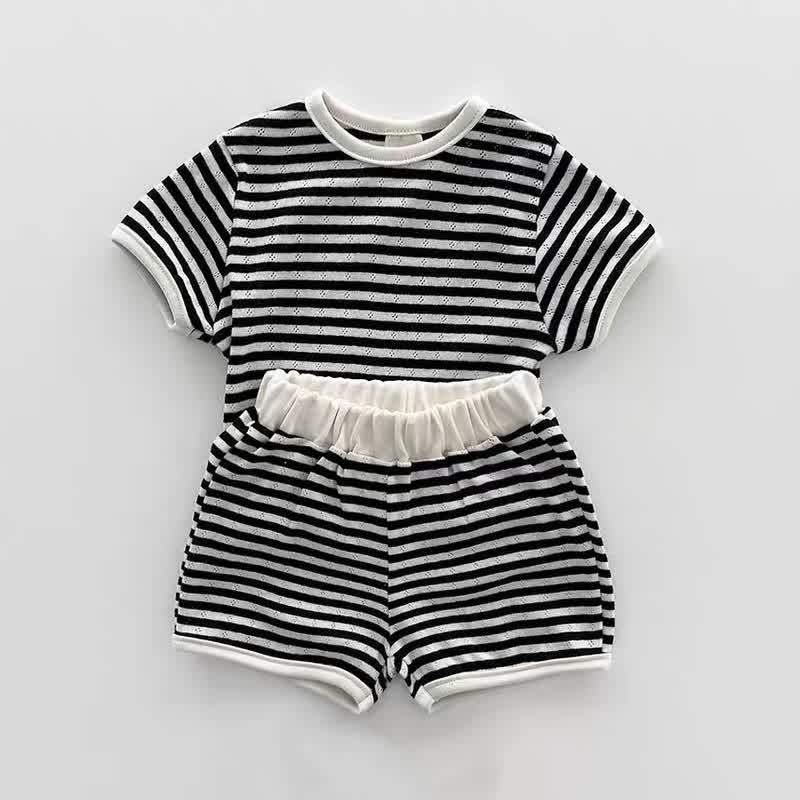 Baby Toddler Striped Top and Shorts 2-piece Set - Black - 4-5T - image 2