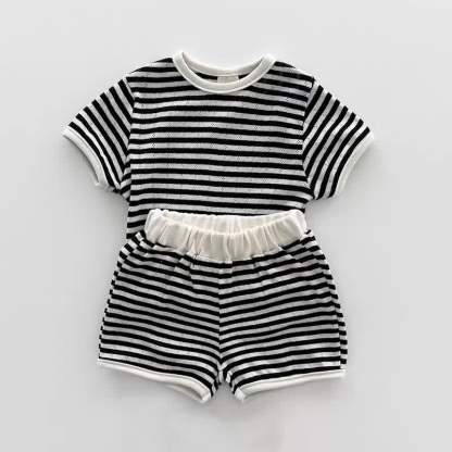 Baby Toddler Striped Top and Shorts 2-piece Set - Black - 4-5T - image 2