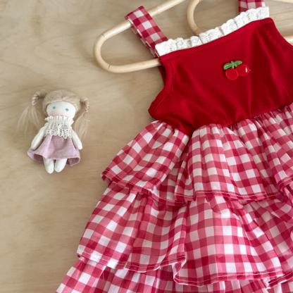 Toddler Girl Red Cherry Lace Gingham Sleeveless Dress - image 3