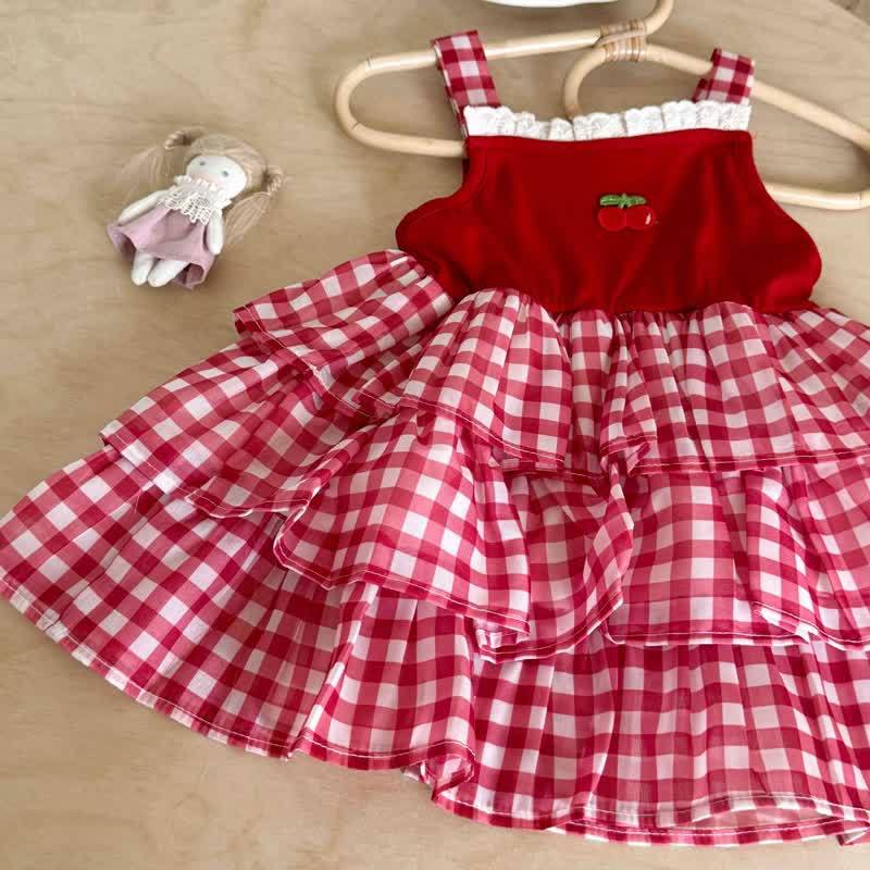 Toddler Girl Red Cherry Lace Gingham Sleeveless Dress - image 4