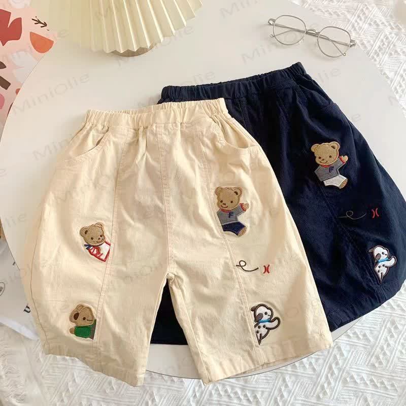 Toddler Boys Animal Embroidery Shorts - Beige - 4-5T - image 1