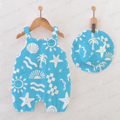 Baby Marine Print Romper with Hat - Blue - 18-24M - image 1