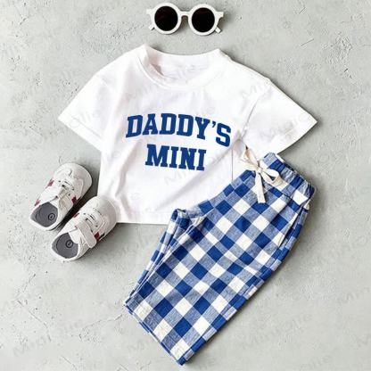 DADDY'S MINI Baby White Slogan T-shirt and Blue Plaid Pants 2-Piece Set - White&Blue - 2-3T - image 1