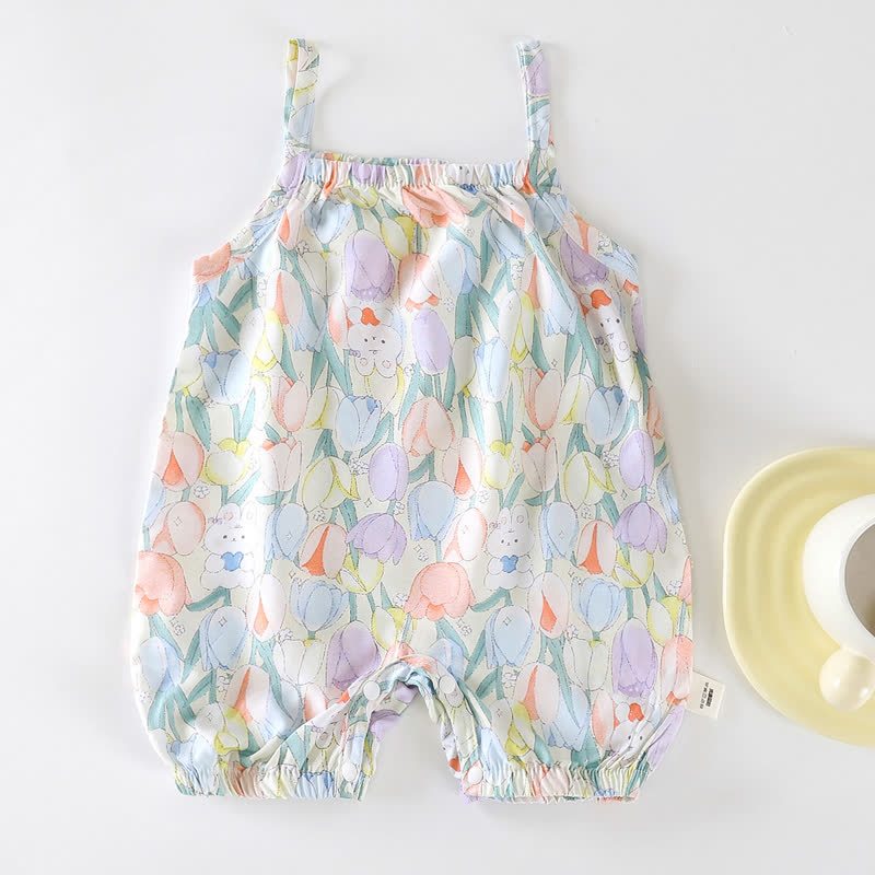 Baby Floral Strap Romper - White Bunny - 2-3T - image 5