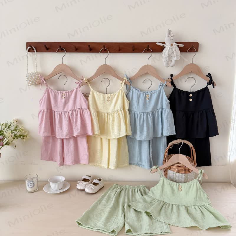 Toddler Baby Girls Solid Color Cami Top and Pants 2-piece Set - image 1