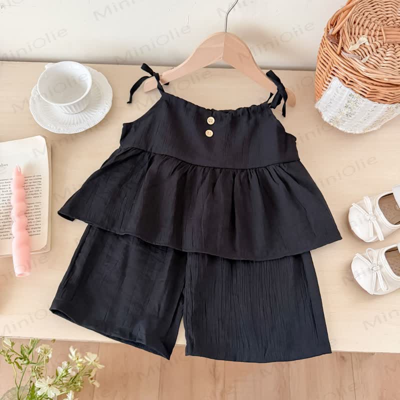 Toddler Baby Girls Solid Color Cami Top and Pants 2-piece Set - Black - 5-6T - image 3