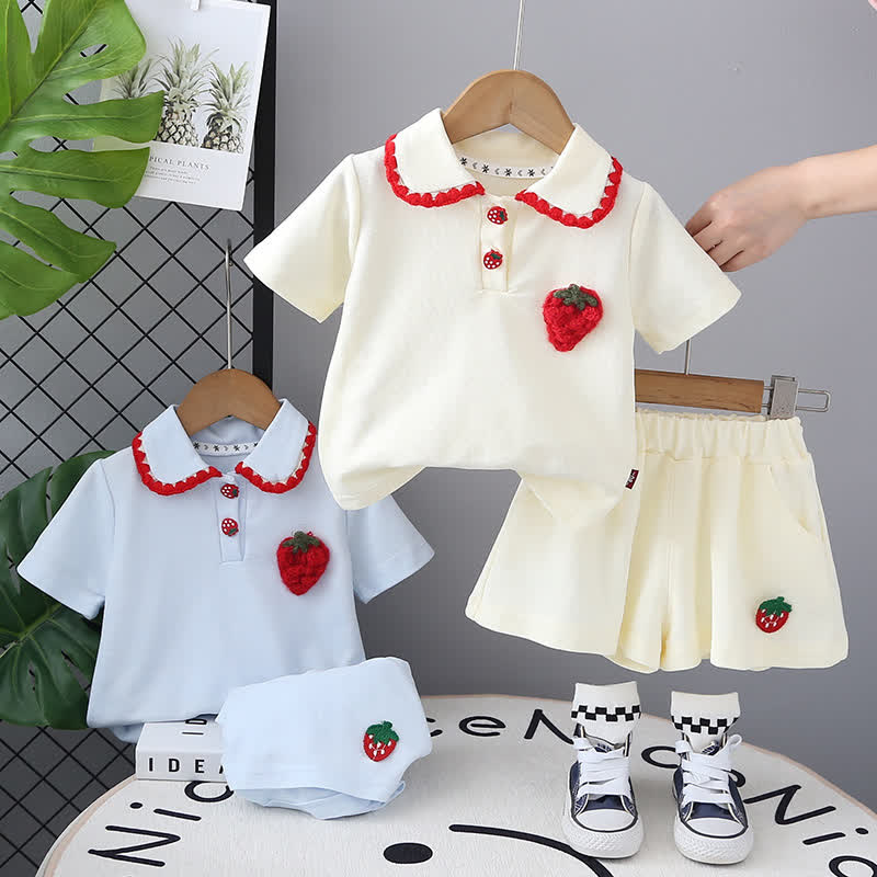 Toddler Baby Girl Strawberry Peter Pan Collar Top and Shorts 2-piece Set - image 1