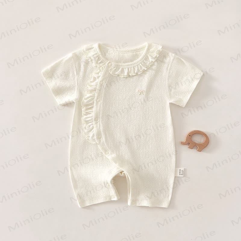 Baby Ruffle Collar Textured Knit Short Sleeve Romper - White - 18-24M - image 3