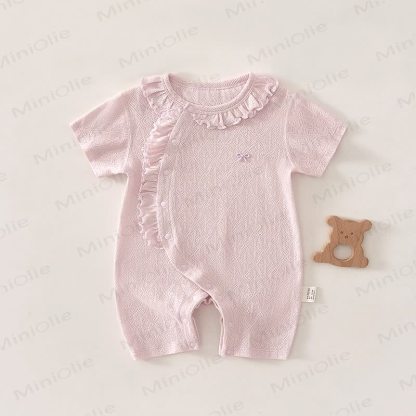 Baby Ruffle Collar Textured Knit Short Sleeve Romper - Purple - 18-24M - image 2