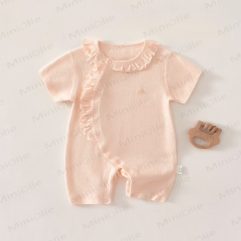 Baby Ruffle Collar Textured Knit Short Sleeve Romper - Orange - 18-24M - image 4