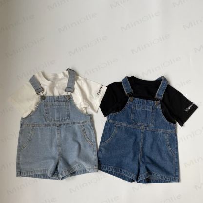 Toddler Baby Denim Solid Color Pocket Overalls - image 1