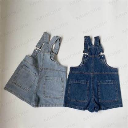 Toddler Baby Denim Solid Color Pocket Overalls - image 5