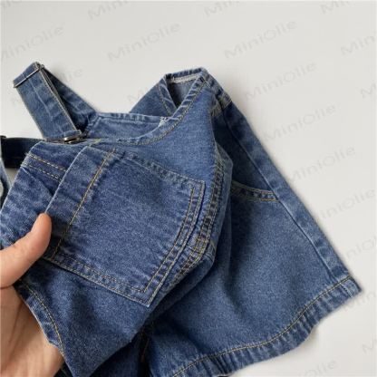 Toddler Baby Denim Solid Color Pocket Overalls - image 7