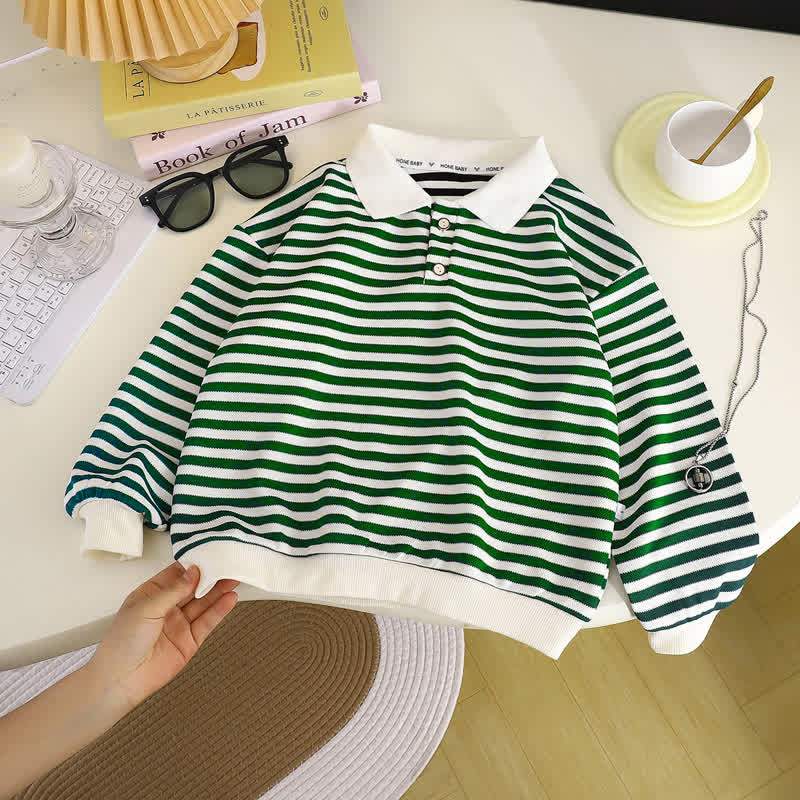 Toddler Striped Polo Collar Long Sleeves  - Green - 8-9T - image 1