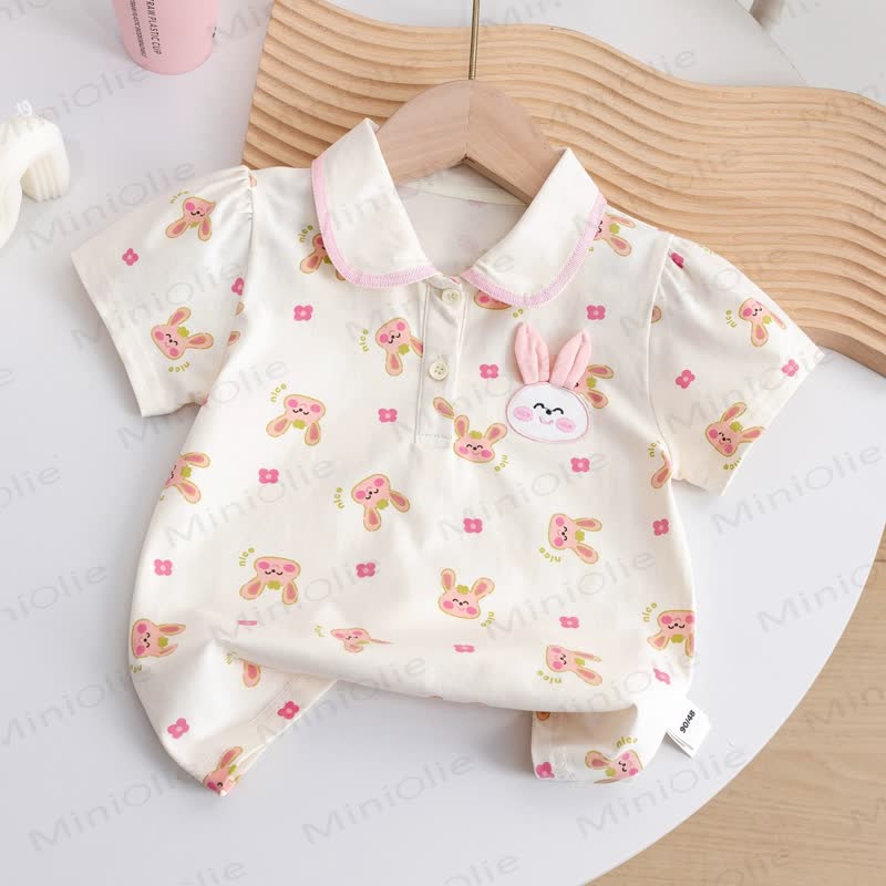 Baby Girls Soft Knit Bunny Print T-Shirt - Beige - 6-7T - image 2