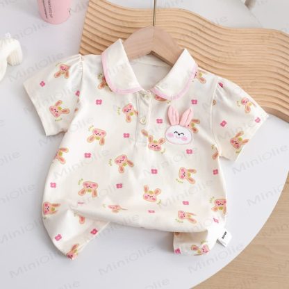 Baby Girls Soft Knit Bunny Print T-Shirt - Beige - 6-7T - image 2