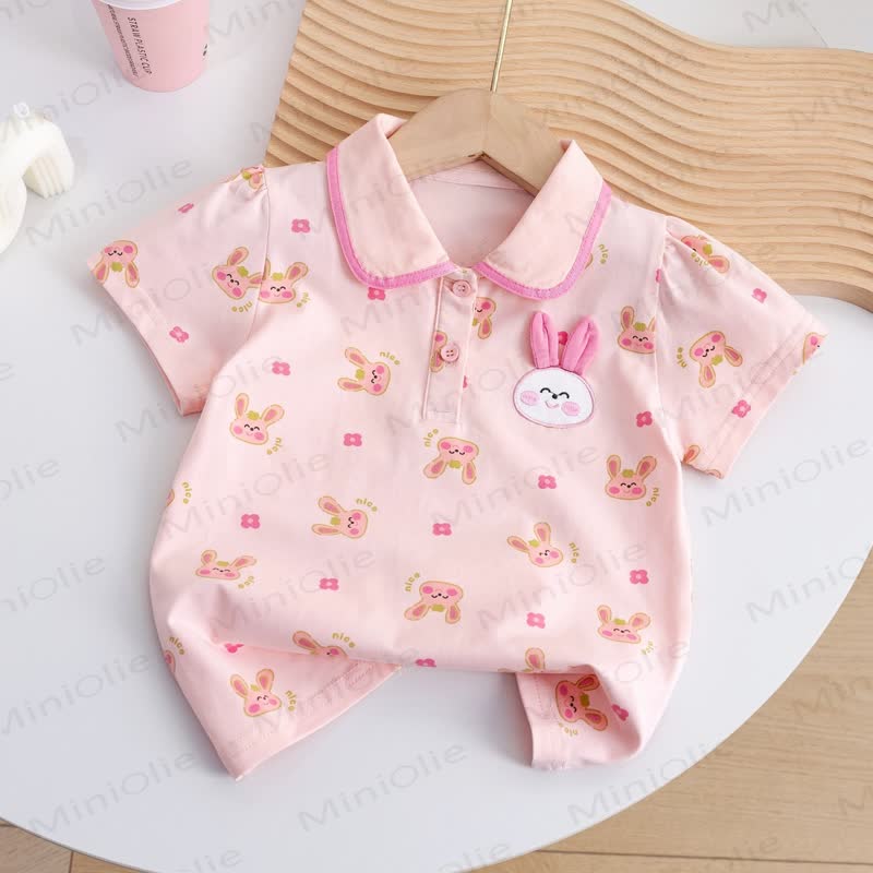 Baby Girls Soft Knit Bunny Print T-Shirt - Pink Bunny - 6-7T - image 3