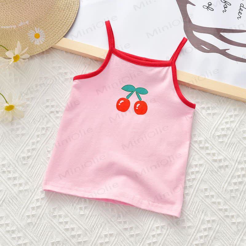 Toddler Girls Cotton Fruit Contrast Trim Cami Top - Pink - 6-7T - image 3