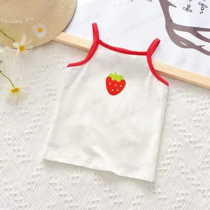 Toddler Girls Cotton Fruit Contrast Trim Cami Top - White - 6-7T - image 2