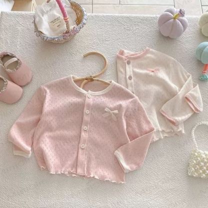 Toddler Girls Pointelle Bow Knit Cardigan Coat - image 1