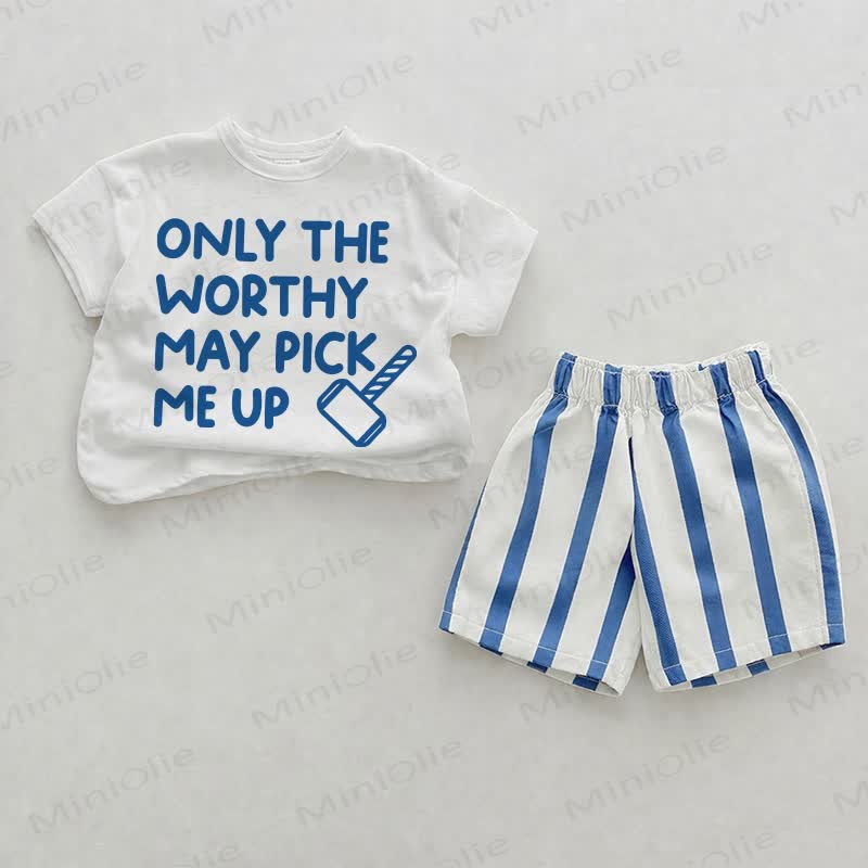 ONLY THE WORTHY MAY PICK ME UP Baby Blue Vertical Striped 2-piece Shorts Set - White&Blue - 2-3T - image 1