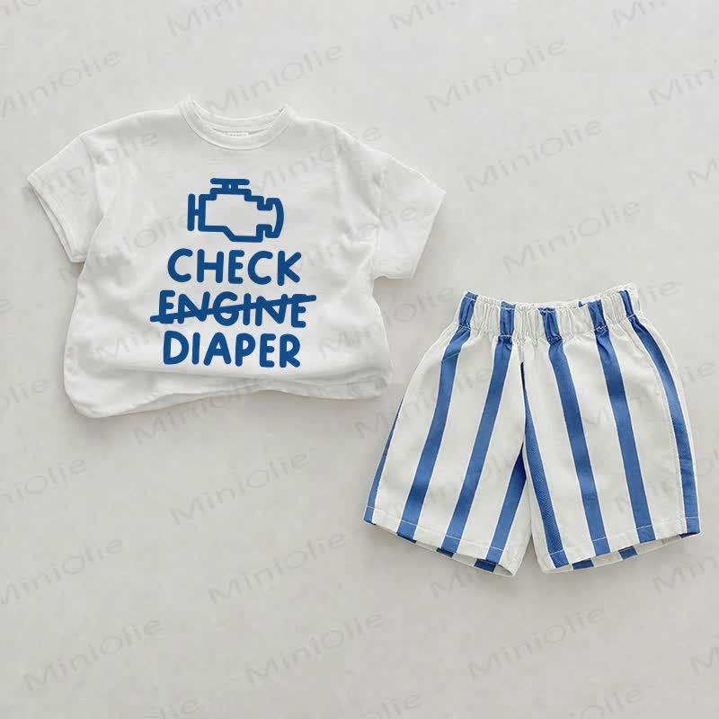 CHECK DIAPER Baby Blue Vertical Striped 2-piece Shorts Set - White&Blue - 2-3T - image 1