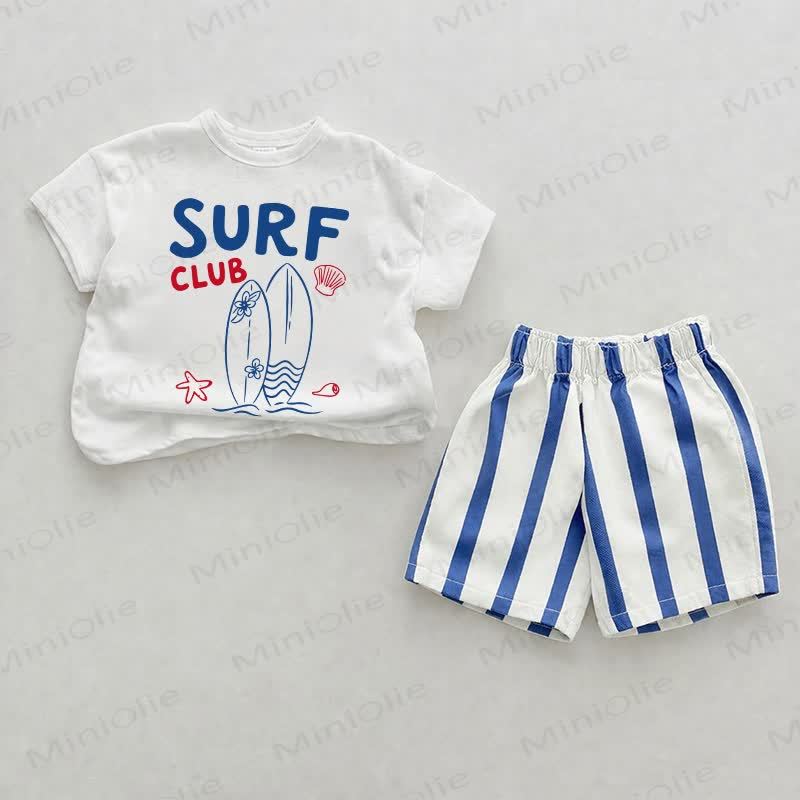 SURF CLUB Baby Blue Vertical Striped 2-piece Shorts Set - White&Blue - 2-3T - image 1