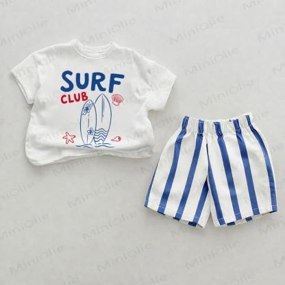 SURF CLUB Baby Blue Vertical Striped 2-piece Shorts Set - White&Blue - 2-3T - image 1