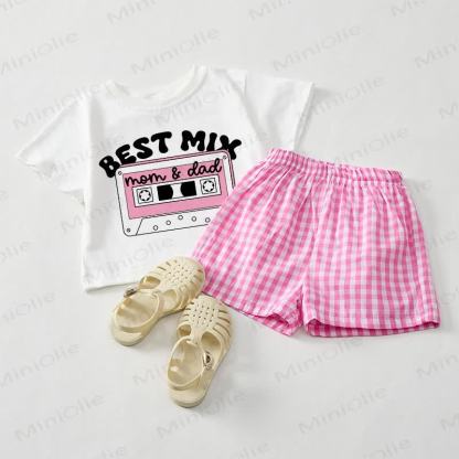 BEST MIX MOM & DAD Baby White Tee and Pink Plaid Shorts 2-Piece Set - White&Pink - 3-5T - image 1